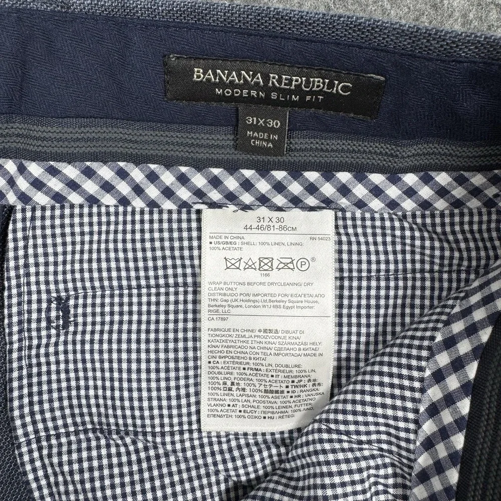 Banana Republic Men's Linen Pants 31x30 Modern Slim Fit Blue Dress Trousers